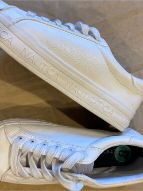 Nautica All-White Low-Top Leather Sneakers